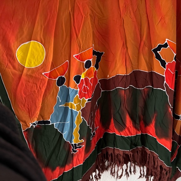 Kaftan Poncho Tunic One Size Relaxed Fit Cover Tassel Fringe Vibrant Multicolor - Picture 8 of 14